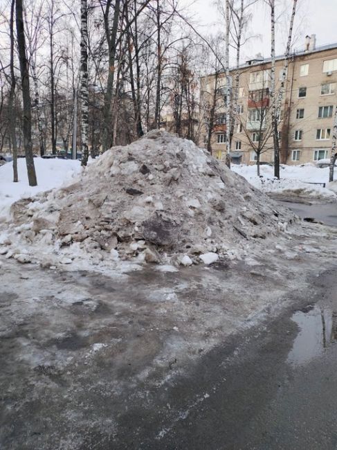 С торца дома по улице Щербакова 7А снежная куча всё увеличивается..