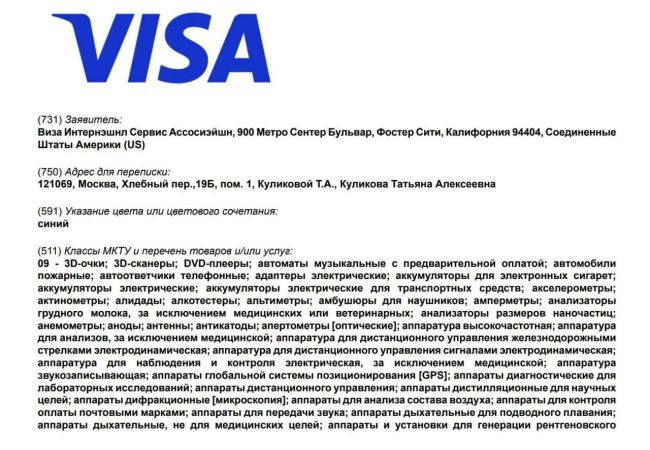 ⚡️Visa возвращается в Россию: компания зарегистрировала товарный..